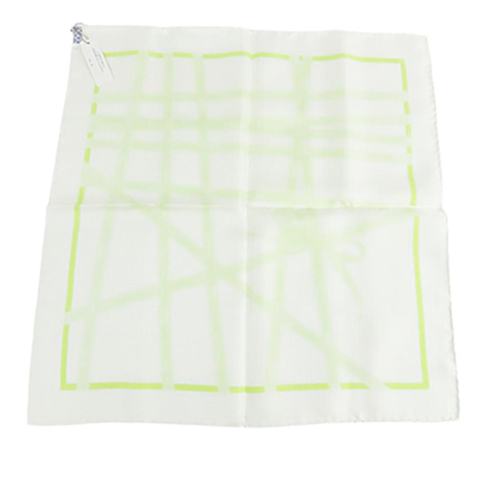 Hermès B Hermès White with Green Light Green Silk Fabric Bolduc Scarf 45 France