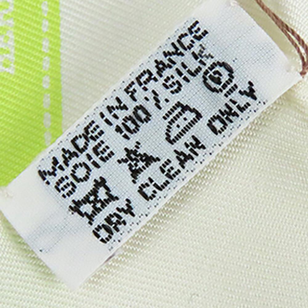 Hermès B Hermès White with Green Light Green Silk Fabric Bolduc Scarf 45 France