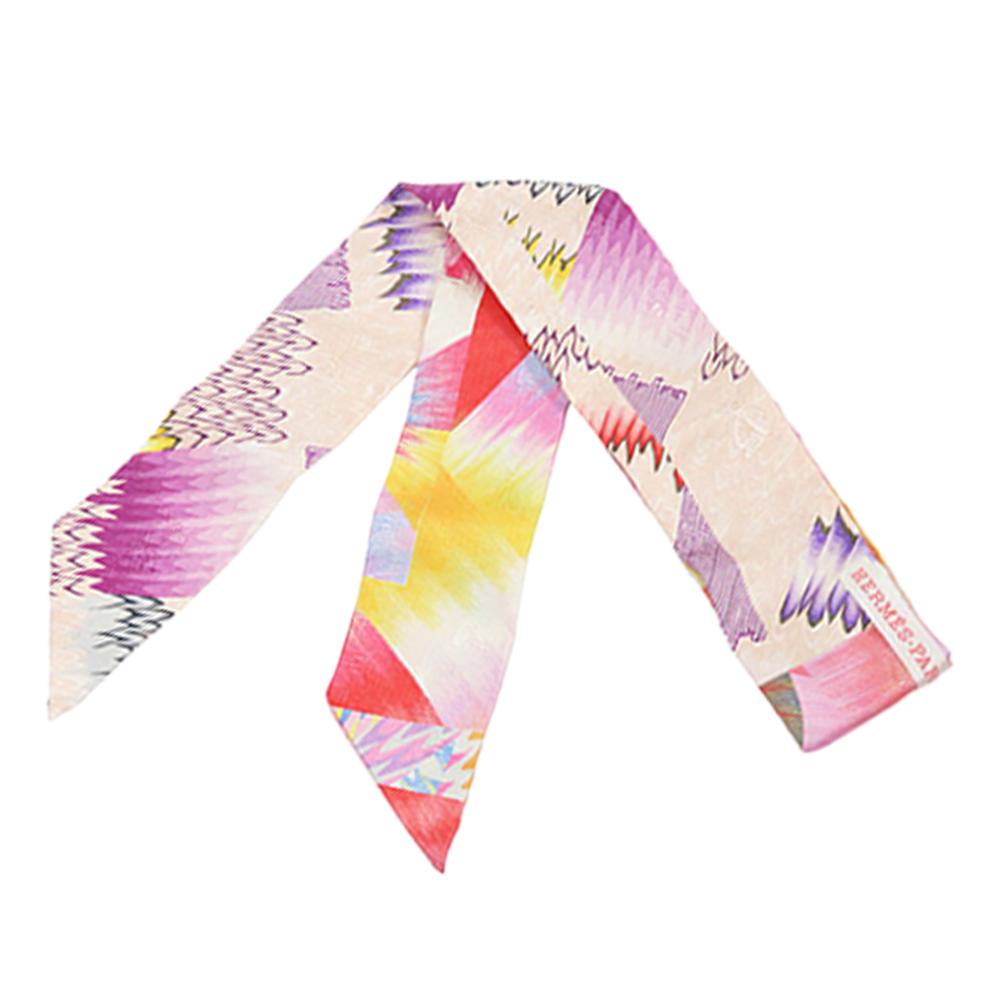 Hermès AB Hermès White with Multi Silk Fabric Ex Libris Kyoto Marble Twilly Scarf France