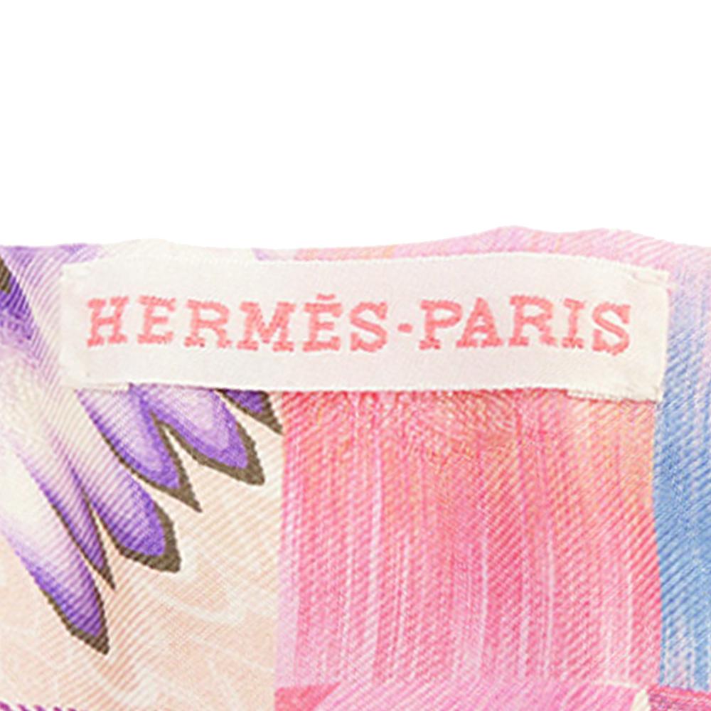 Hermès AB Hermès White with Multi Silk Fabric Ex Libris Kyoto Marble Twilly Scarf France