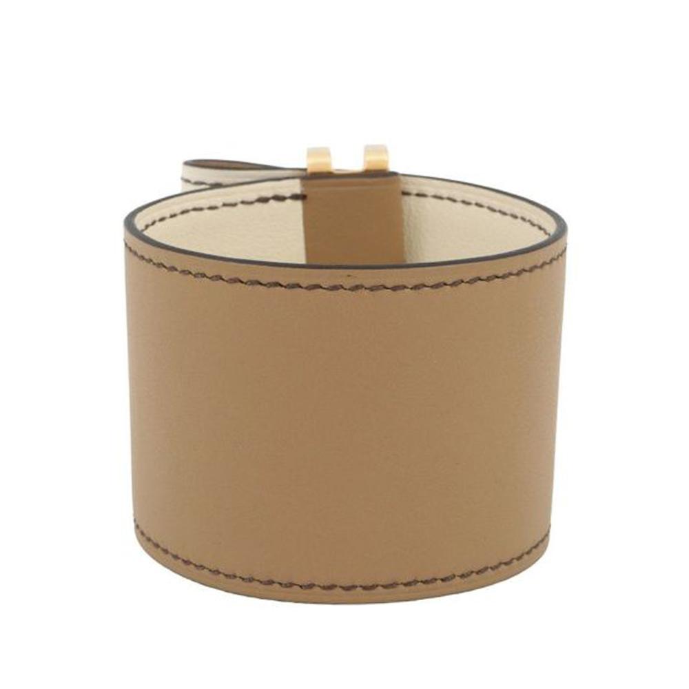 Hermès AB Hermès Brown Light Brown with White Ivory Calf Leather Swift Elan Cuff Bracelet T2 France
