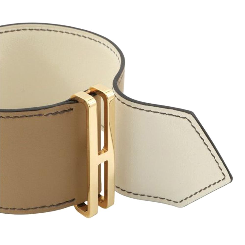 Hermès AB Hermès Brown Light Brown with White Ivory Calf Leather Swift Elan Cuff Bracelet T2 France