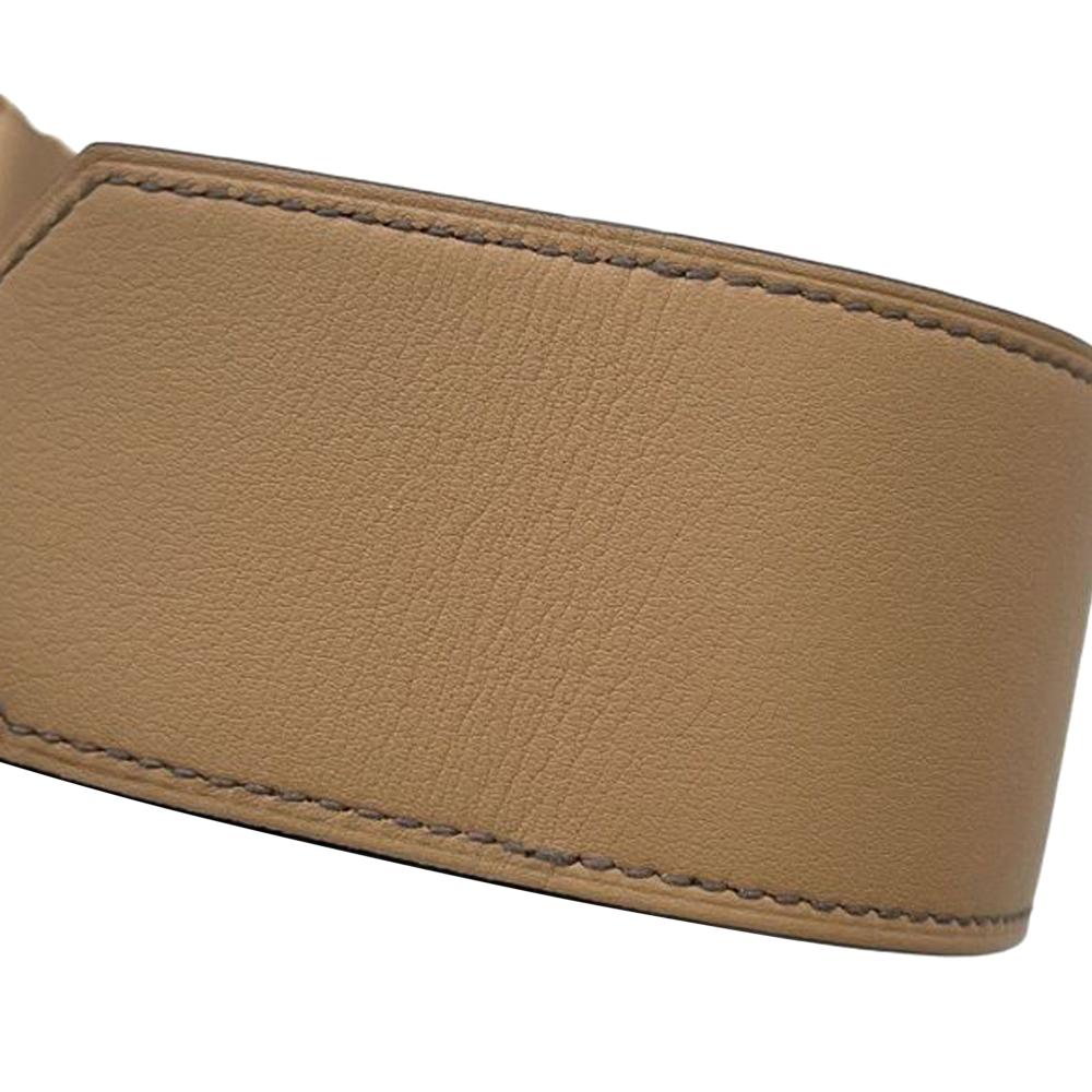 Hermès AB Hermès Brown Light Brown with White Ivory Calf Leather Swift Elan Cuff Bracelet T2 France