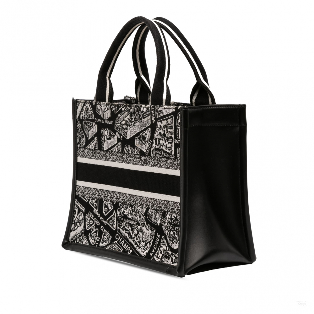 Christian Dior Book Tote Small Embroidery Canvas Tote Bag Plan De Paris Black