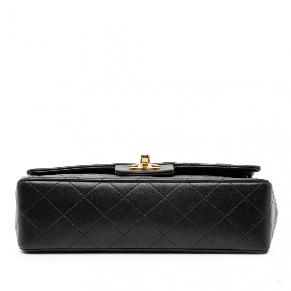 Chanel Classic Double Flap Small Lambskin Leather Matelassè Shoulder Bag Black