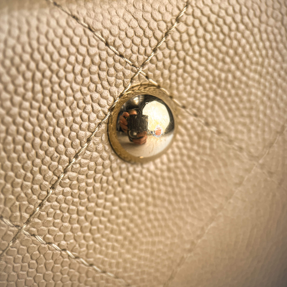 Chanel CC Caviar Leather Matelassè Tote Shoulder Bag Beige