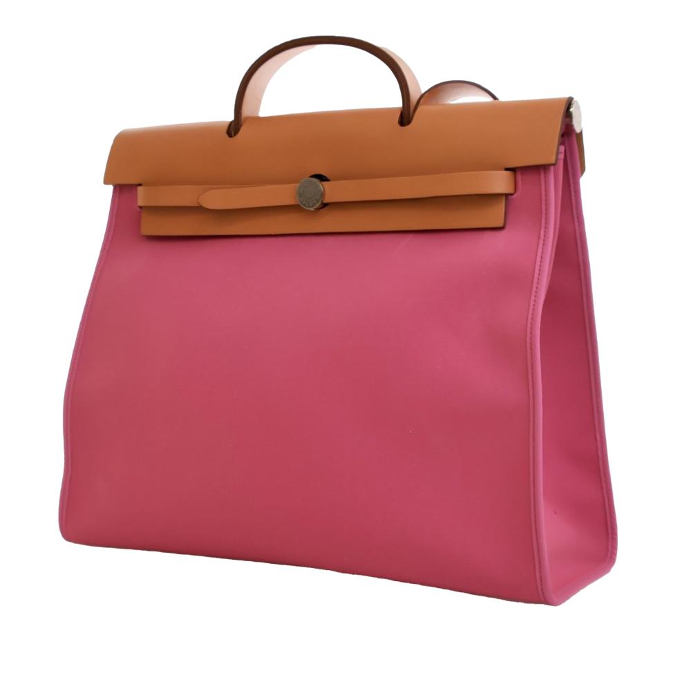Hermès AB Hermès Pink with Brown Canvas Fabric Toile Herbag Zip 39 France
