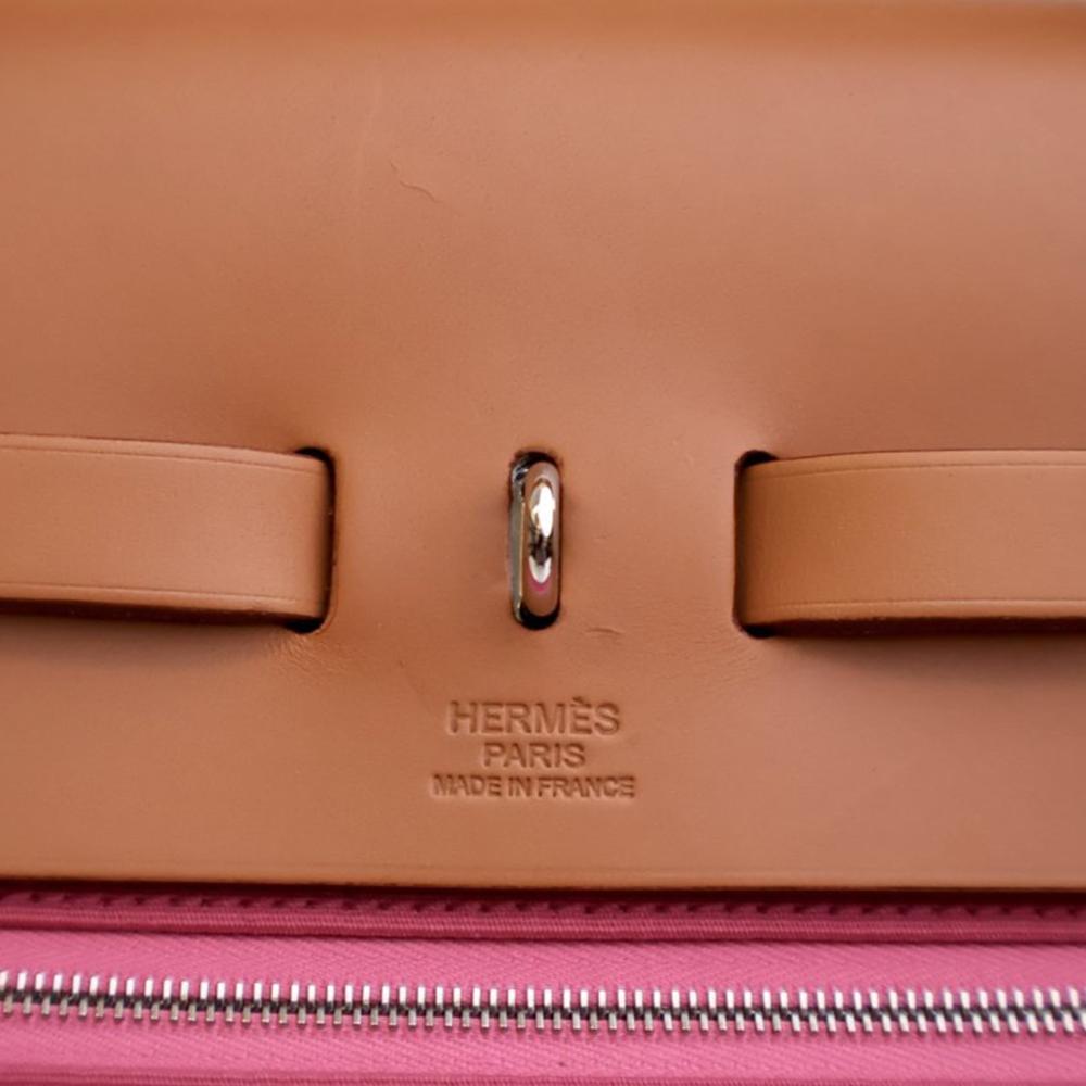 Hermès AB Hermès Pink with Brown Canvas Fabric Toile Herbag Zip 39 France