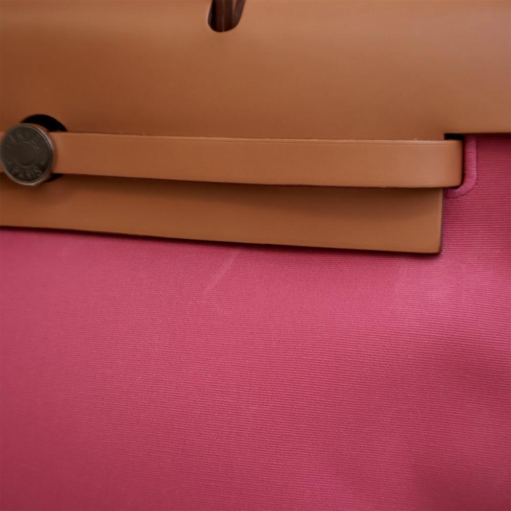 Hermès AB Hermès Pink with Brown Canvas Fabric Toile Herbag Zip 39 France