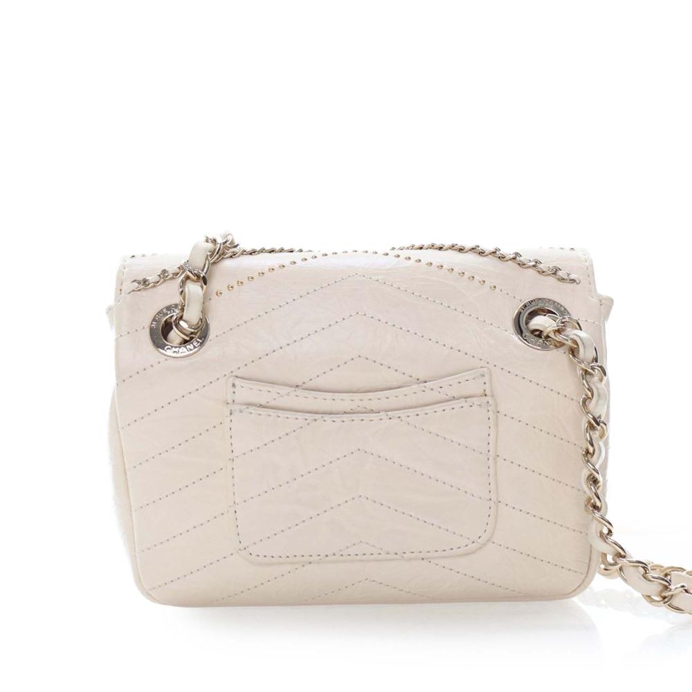 Chanel AB Chanel White Ivory Calf Leather Mini Chevron Crinkled skin Embellished Envelope Flap Italy