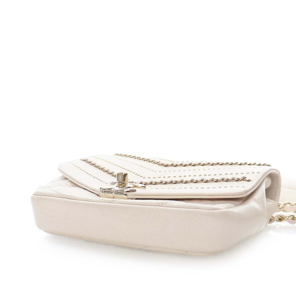 Chanel AB Chanel White Ivory Calf Leather Mini Chevron Crinkled skin Embellished Envelope Flap Italy