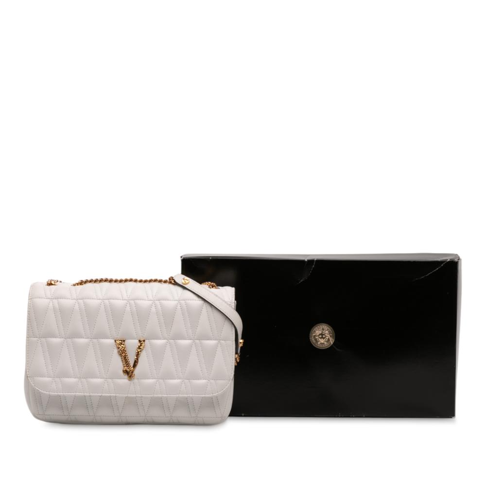 Versace B Versace White Nappa Leather Leather Virtus V Crossbody Italy