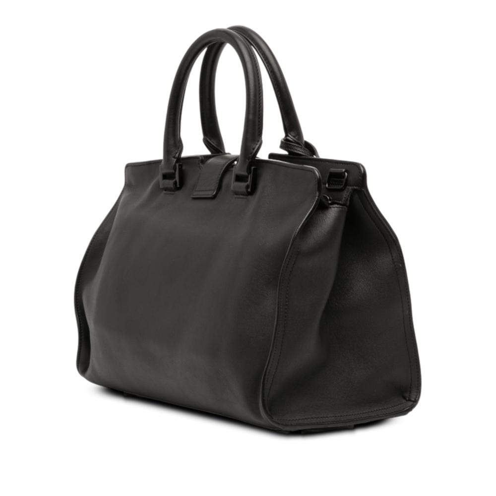 Saint Laurent B Saint Laurent Black Calf Leather Small Monogram Cabas Satchel Italy