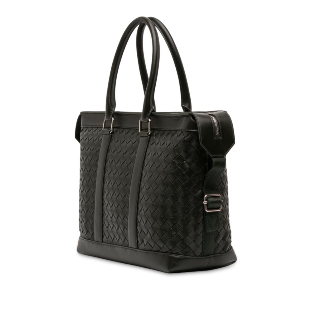 Bottega Veneta AB Bottega Veneta Black Calf Leather Intrecciato Zip Tote Italy