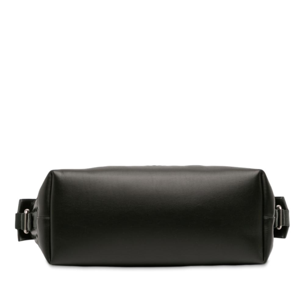 Bottega Veneta AB Bottega Veneta Black Calf Leather Intrecciato Zip Tote Italy