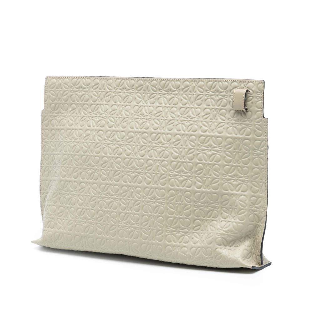 Loewe AB LOEWE Brown Beige Calf Leather Embossed Anagram Repeat T Clutch Spain