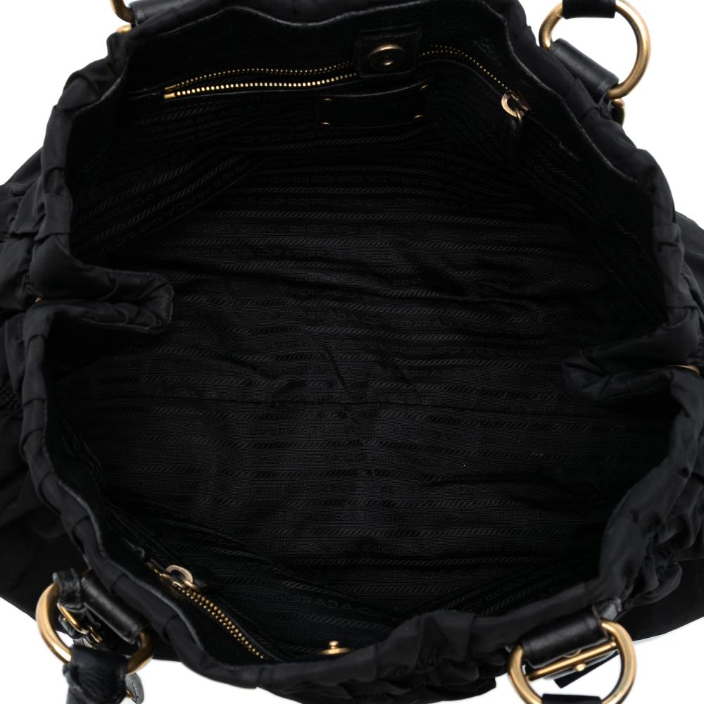 Prada B Prada Black Nylon Fabric Tessuto Gaufre Satchel Italy