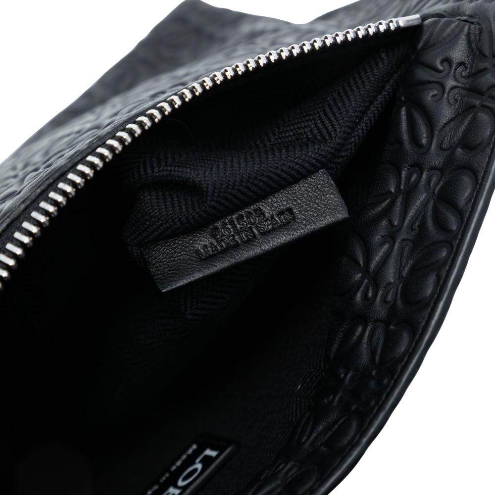 Loewe AB LOEWE Black Calf Leather Embossed Anagram Repeat T Clutch Spain