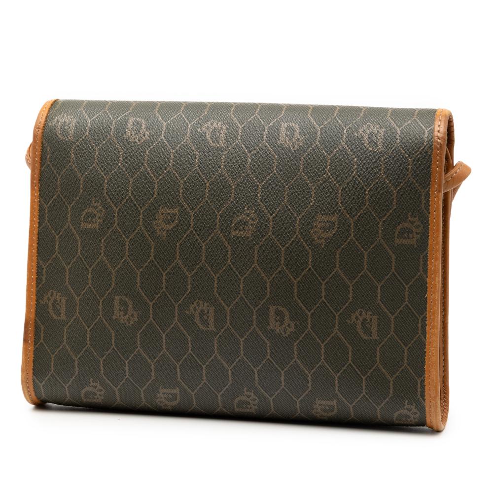 Christian Dior AB Dior Brown Dark Khaki Coated Canvas Fabric Honeycomb Crossbody France