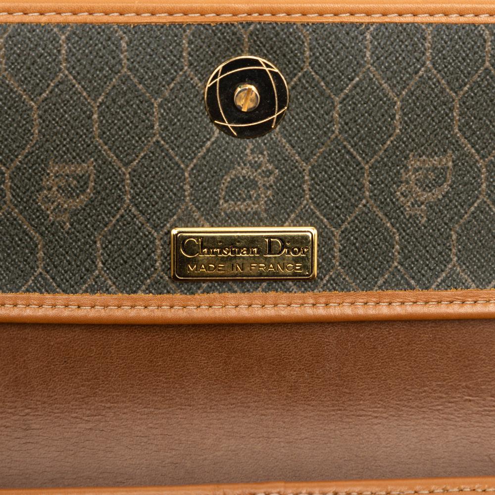 Christian Dior AB Dior Brown Dark Khaki Coated Canvas Fabric Honeycomb Crossbody France