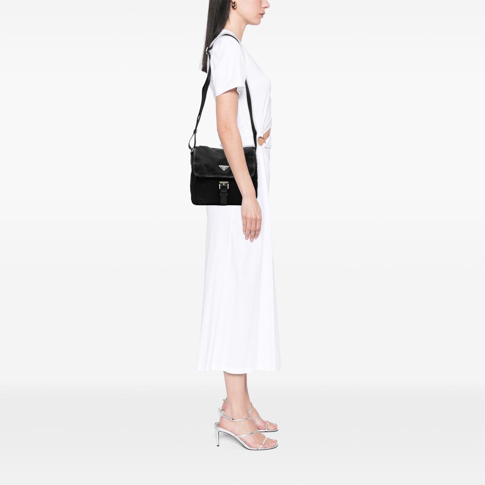 Prada B Prada Black Nylon Fabric Tessuto Buckle Messenger Bag Italy