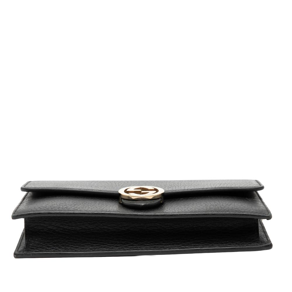 Gucci B Gucci Black Calf Leather Interlocking G Dollar Wallet on Chain Italy