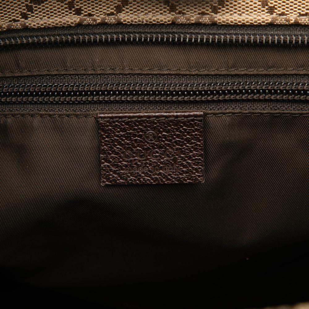 Gucci B Gucci Brown Beige Canvas Fabric GG Web Tote Italy