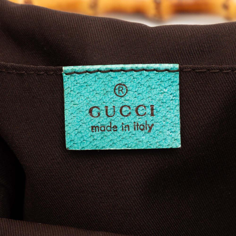 Gucci B Gucci Brown Beige Canvas Fabric Studded GG Bamboo Hobo Italy