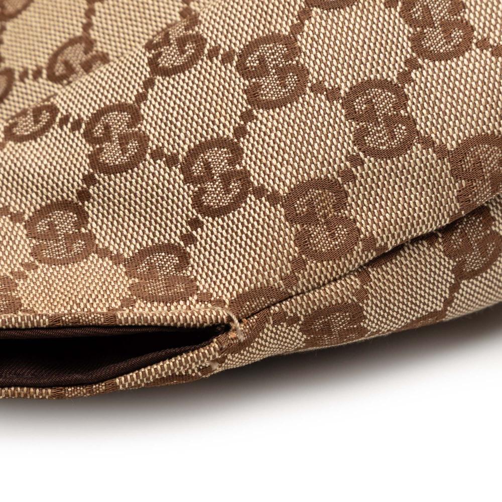 Gucci B Gucci Brown Beige Canvas Fabric Studded GG Bamboo Hobo Italy