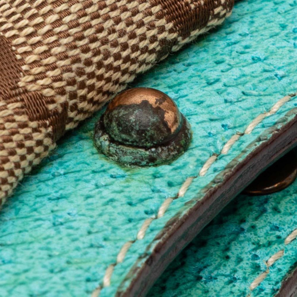 Gucci B Gucci Brown Beige Canvas Fabric Studded GG Bamboo Hobo Italy