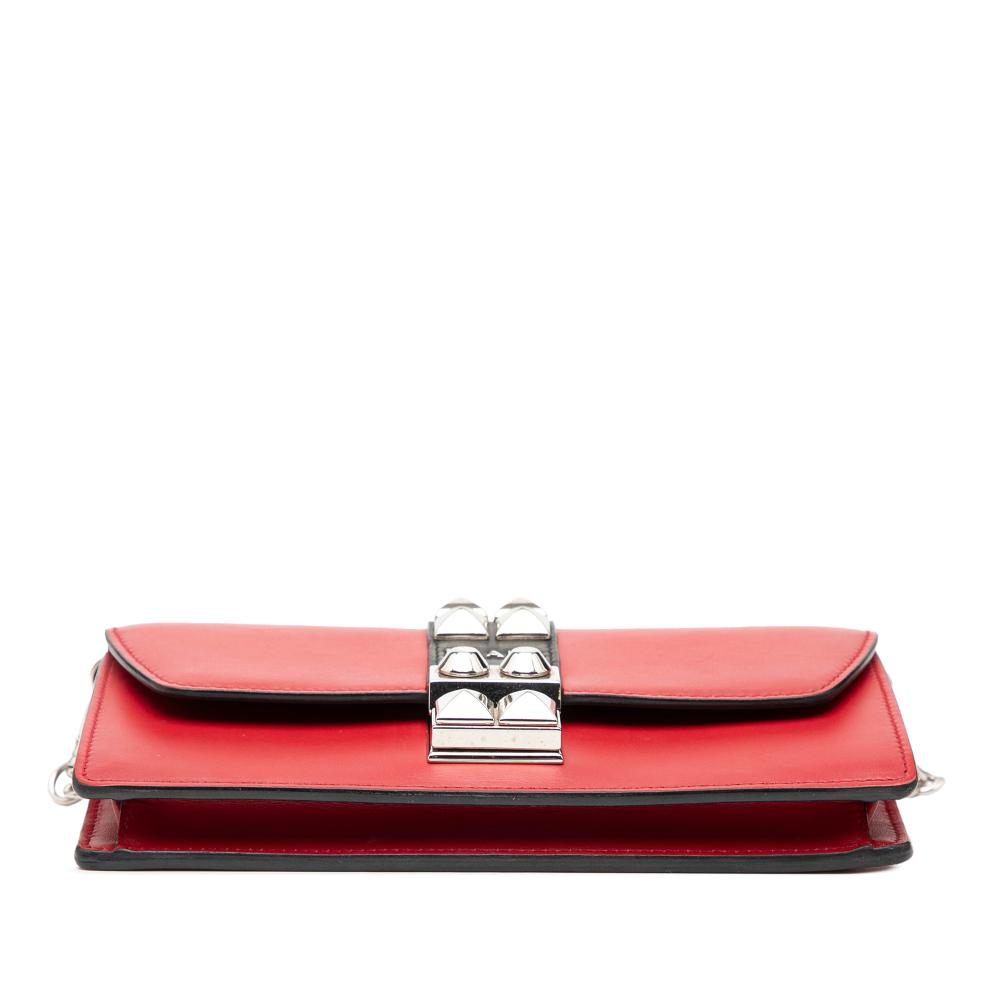 Prada AB Prada Red Calf Leather City skin Studded Elektra Clutch with Chain Italy