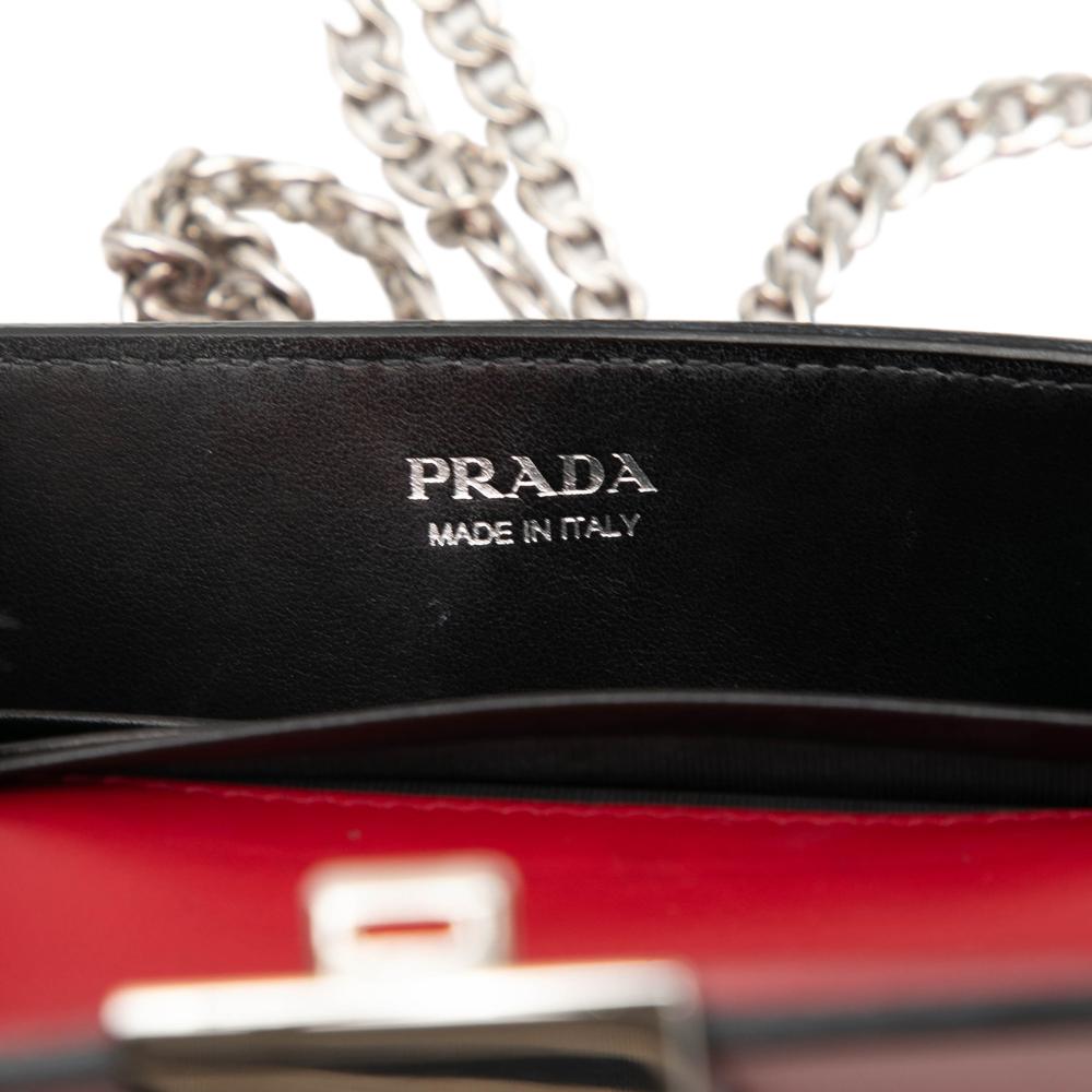 Prada AB Prada Red Calf Leather City skin Studded Elektra Clutch with Chain Italy