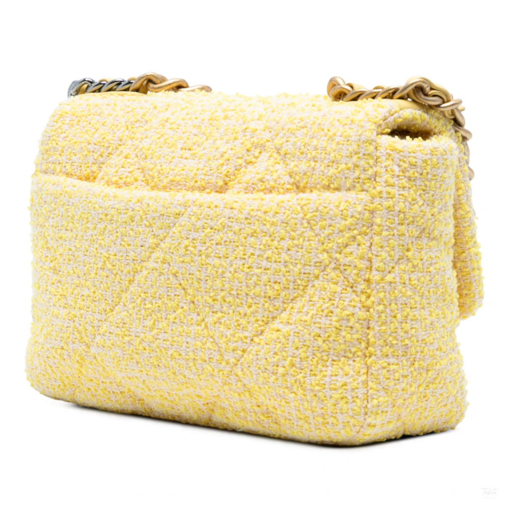 Chanel 19 Medium Tweed Matelassè Flap Handbag Yellow