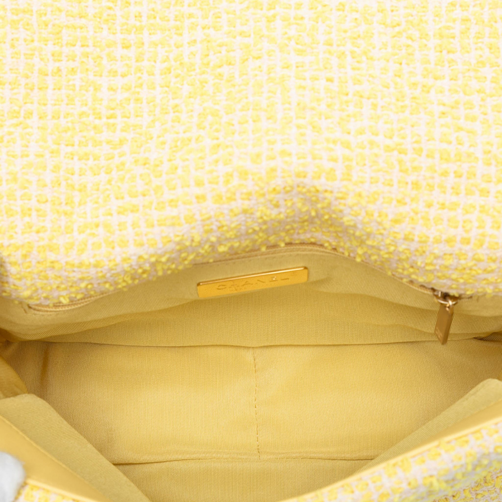 Chanel 19 Medium Tweed Matelassè Flap Handbag Yellow