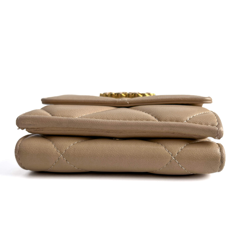 Chanel Flap Small Lambskin Leather Folding Wallet Beige