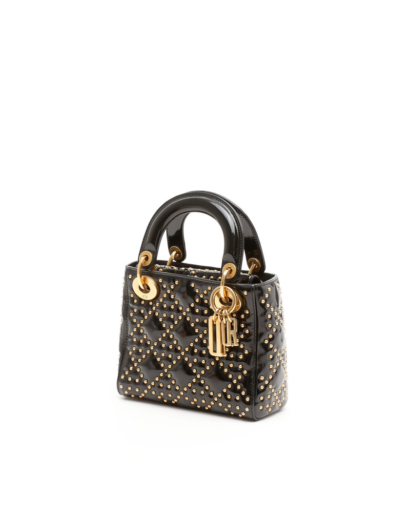 Christian Dior Patent Studded Mini Supple Lady Dior Bag