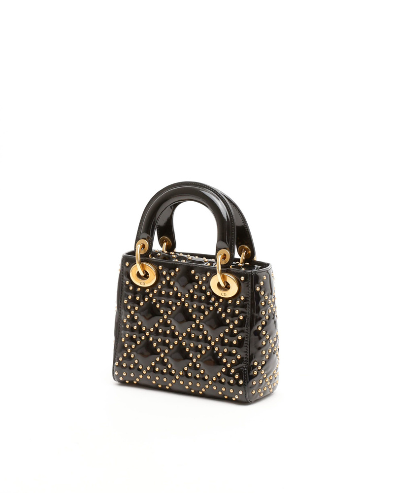 Christian Dior Patent Studded Mini Supple Lady Dior Bag