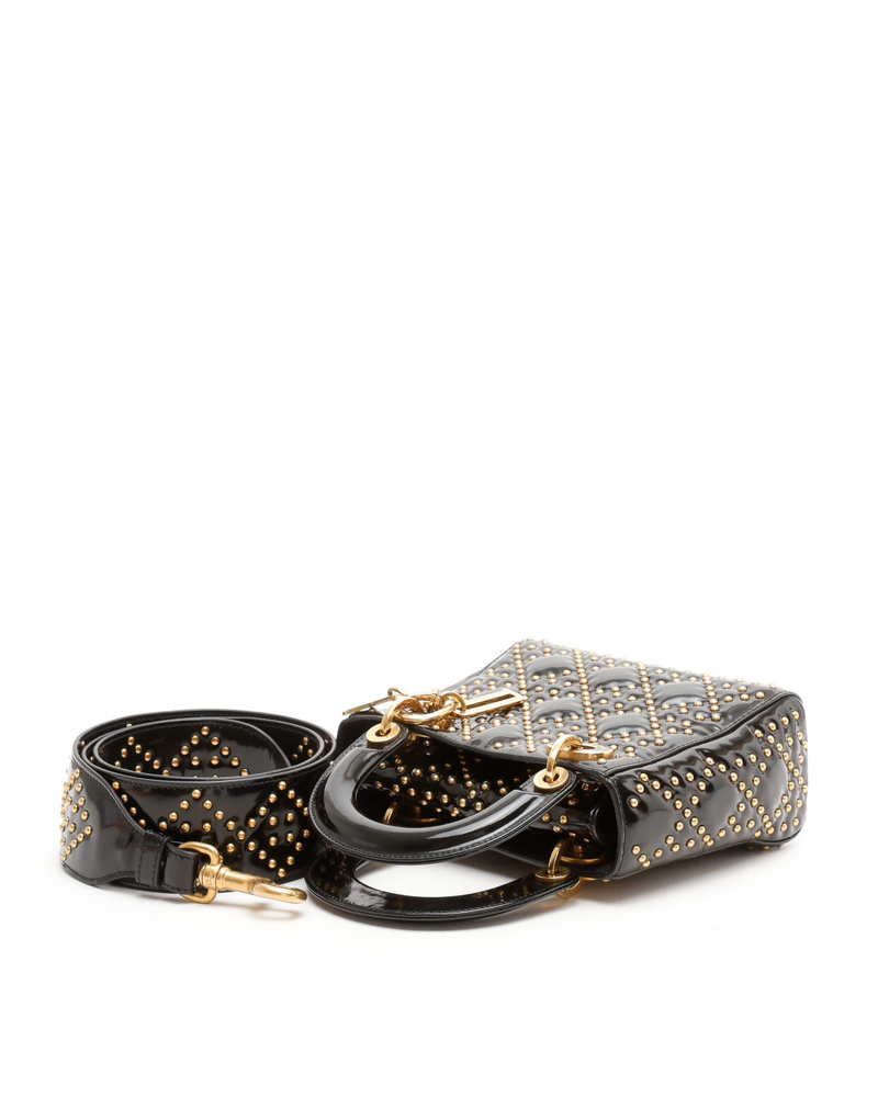 Christian Dior Patent Studded Mini Supple Lady Dior Bag