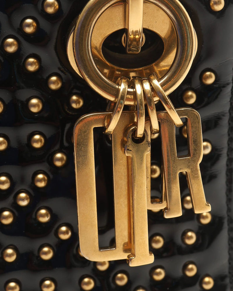 Christian Dior Patent Studded Mini Supple Lady Dior Bag