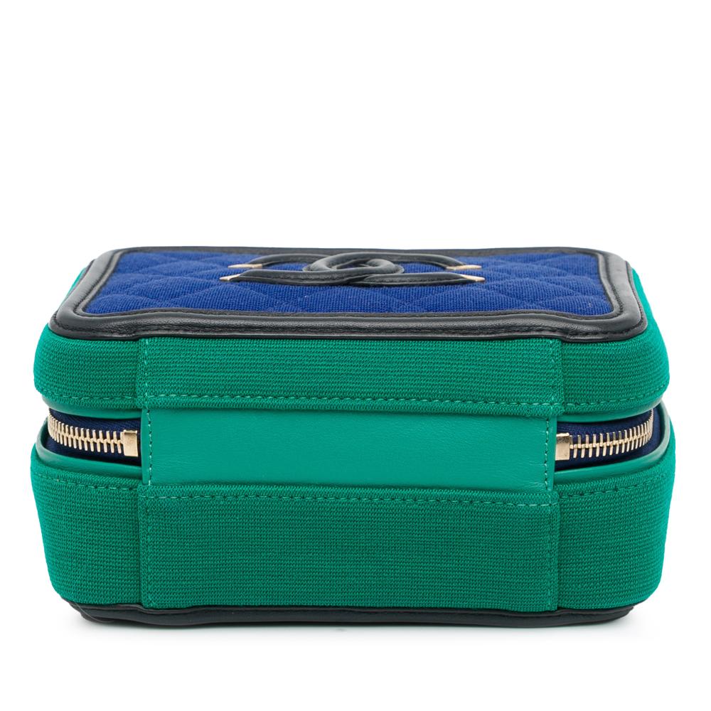 Chanel AB Chanel Blue with Green Cotton Fabric Small Jersey CC Filigree Vanity Case Italy