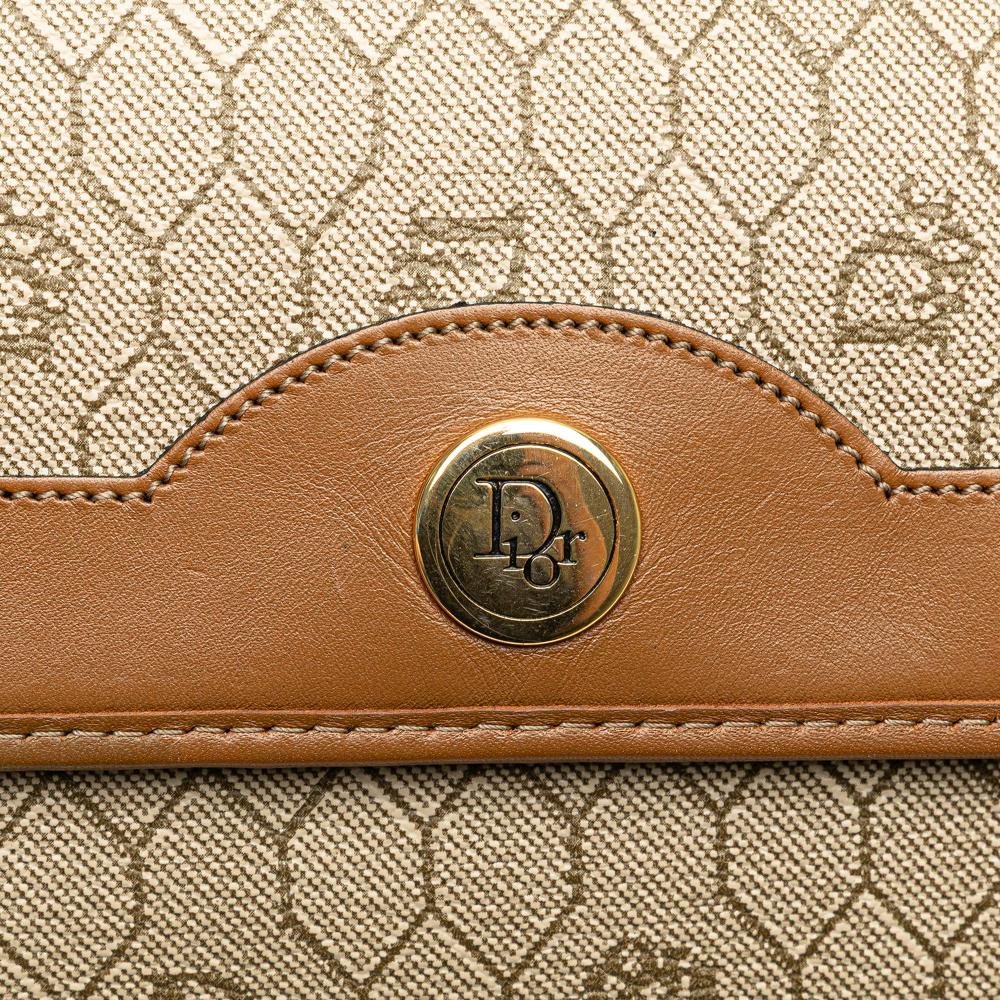 Christian Dior B Dior Brown Beige Canvas Fabric Honeycomb Chain Shoulder Bag France