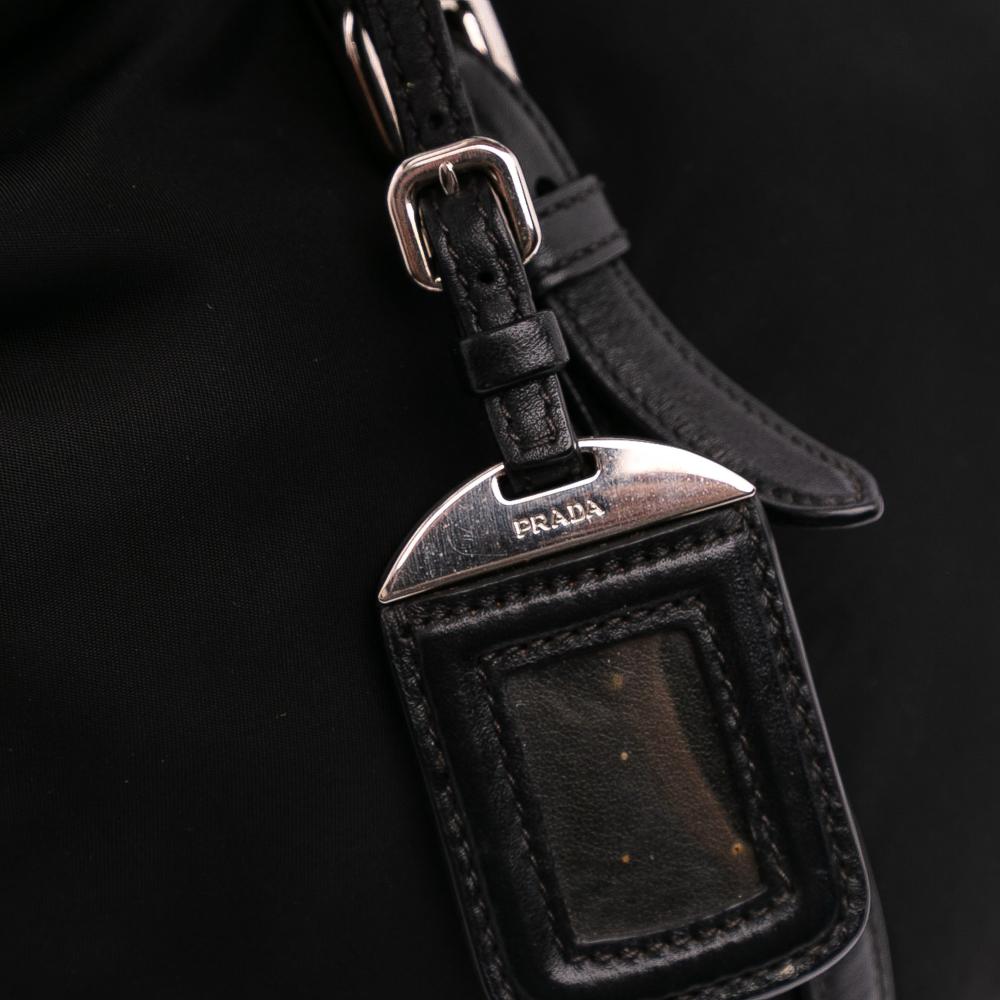 Prada B Prada Black Nylon Fabric Vitello Trimmed Tessuto Satchel Italy