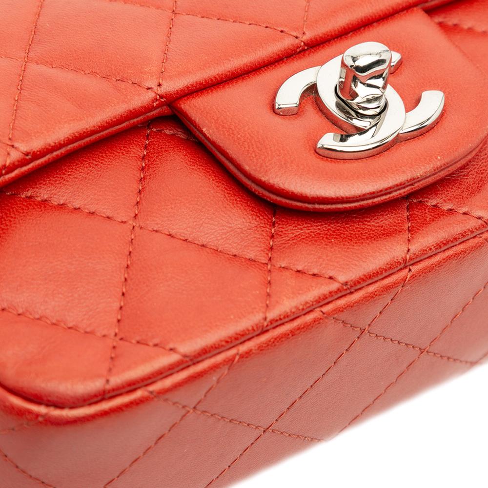 Chanel Red Extra Mini Rectangular Classic Lambskin Single Flap Italy