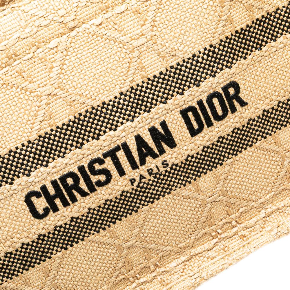 Christian Dior B Dior Brown Beige Raffia Natural Material Small Cannage Book Tote Italy