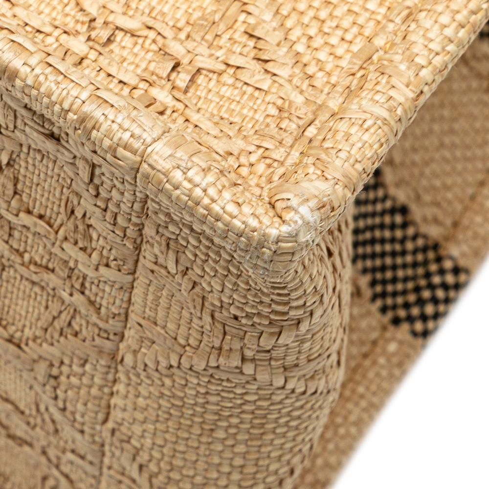 Christian Dior B Dior Brown Beige Raffia Natural Material Small Cannage Book Tote Italy