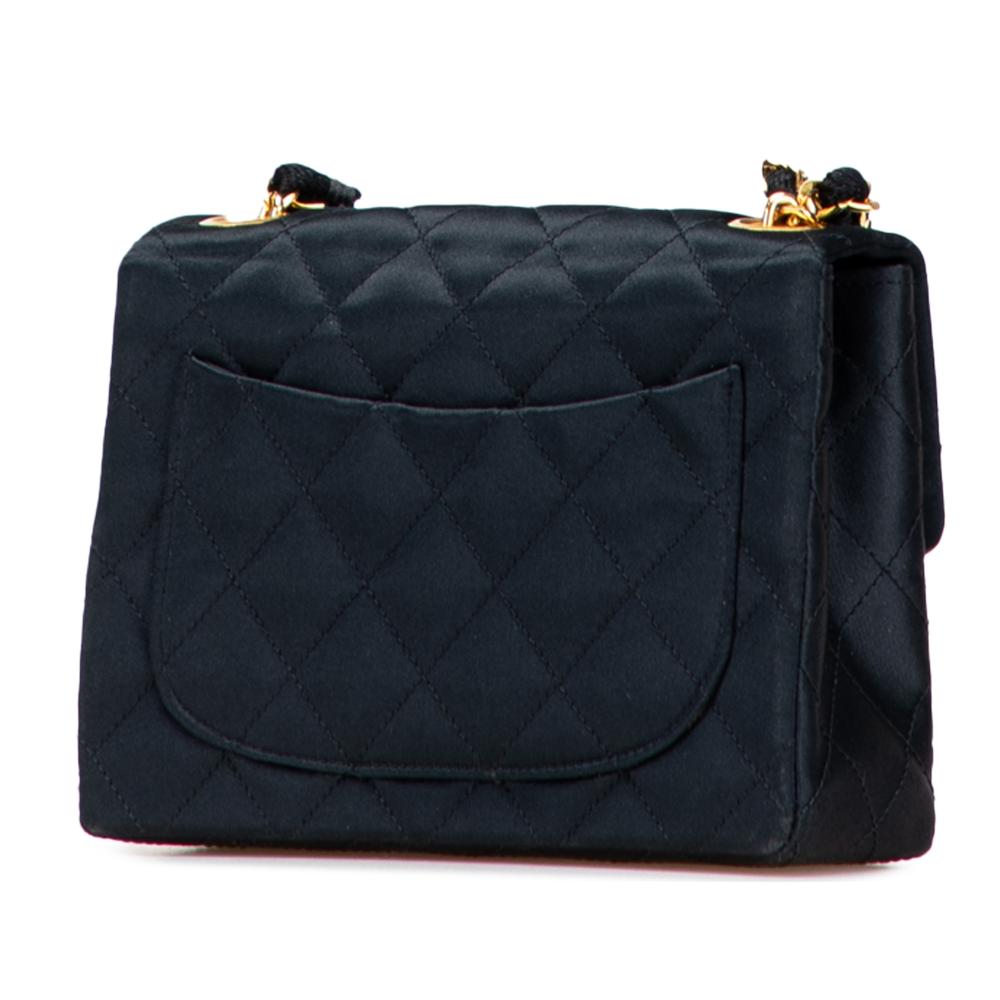 Chanel B Chanel Black Satin Fabric Mini Square Quilted Single Flap France