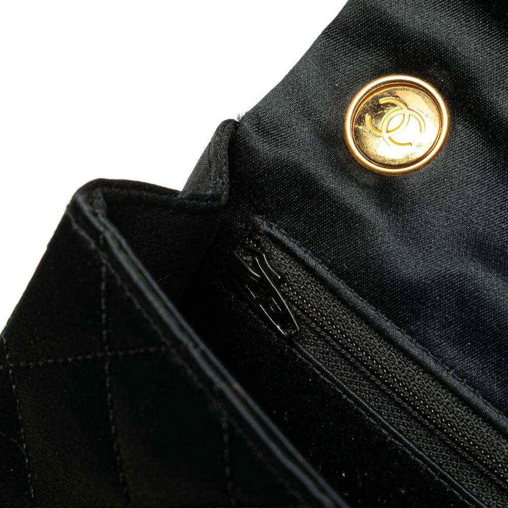 Chanel B Chanel Black Satin Fabric Mini Square Quilted Single Flap France