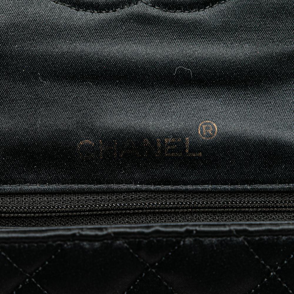 Chanel B Chanel Black Satin Fabric Mini Square Quilted Single Flap France