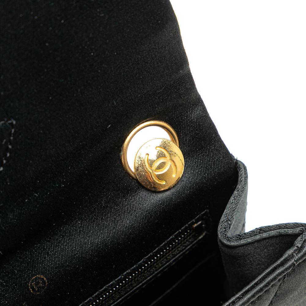 Chanel B Chanel Black Satin Fabric Mini Square Quilted Single Flap France