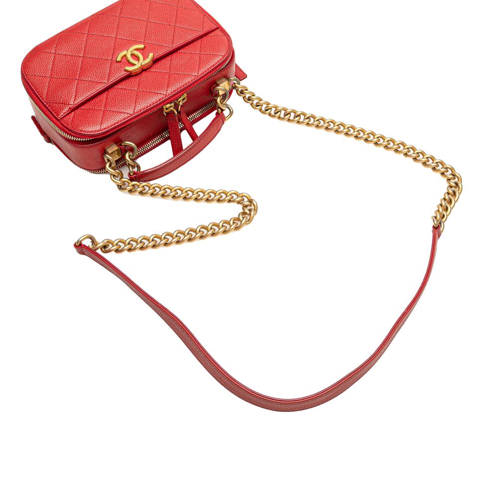 Chanel B Chanel Red Caviar Leather Leather Small Quilted Caviar Top Handle Camera Bag Italy